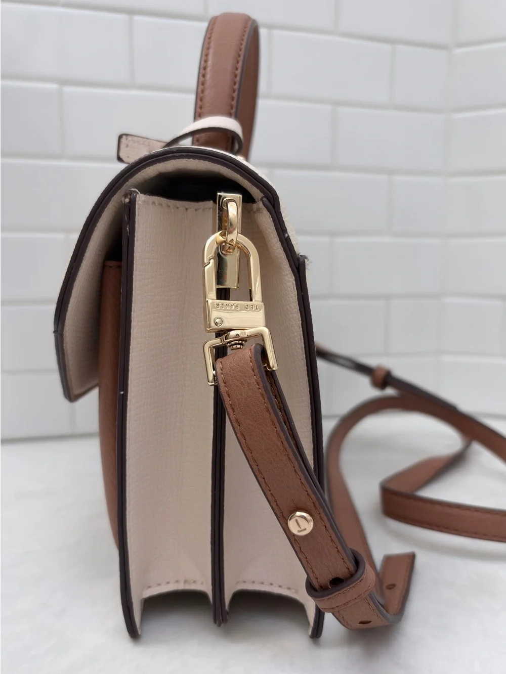 Ted Baker London Riley 2 tone Cream Brown Top-Handle Satchel Crossbody